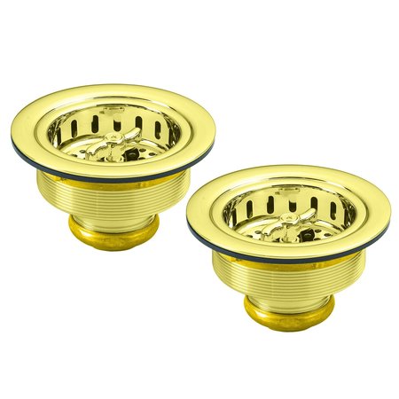WESTBRASS Two Wing Nut Style Large Kitchen Basket Strainer in Polished Brass D2135-01